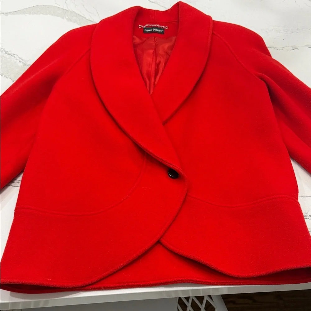 Vintage Harvé Benard Red Wool Shawl Collar Coat | 80s 90s Classic - Picture 9 of 11